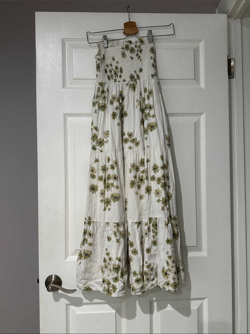 Abercrombie & Fitch White Maxi Dress with Olive Floral Print
